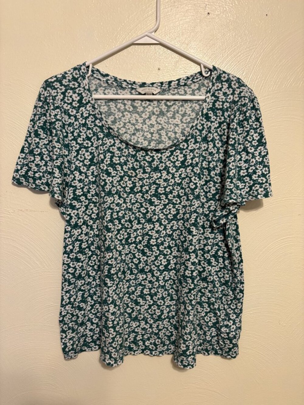 Lucky Brand Womens Green & White Floral Print Scoop Neck Shirt XL